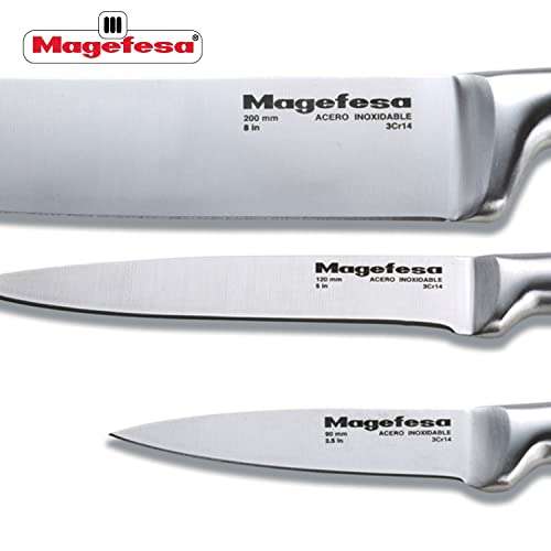 MAGEFESA Prisma - Juego de 3 de cocina compuesto por cuchillo chef, universal y pelador, fabricados en acero » Chollometro