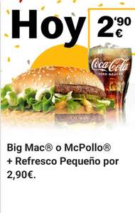 Oferta Flash - Big Mac o McPollo+ Refresco Pequeño por 2,90€