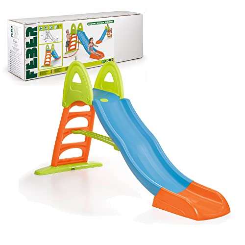 FEBER - Super Mega Slide, Tobogán de colores luminosos rampa curva y conexión de agua, resistente y seguro