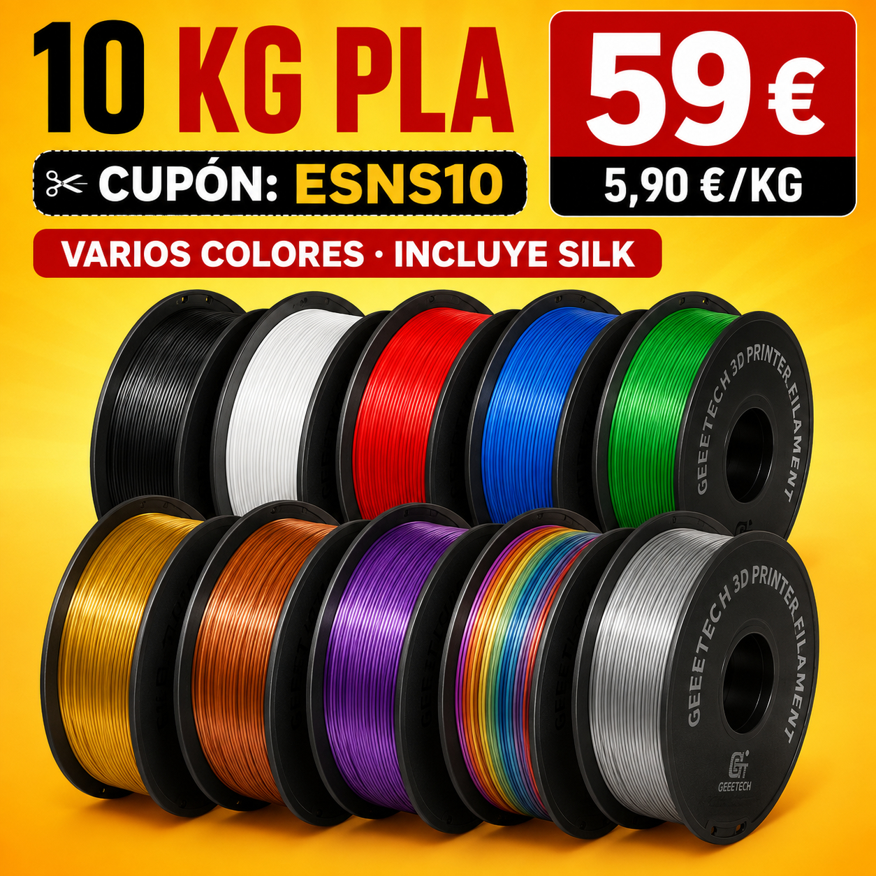 10 Kg de filamento para impresora 3D PLA