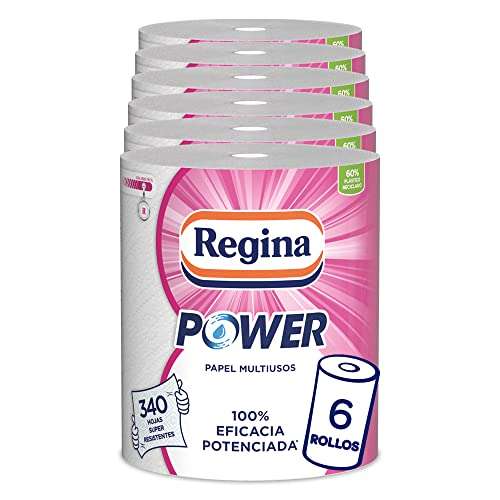 Regina Power Papel Multiusos | 6 Rollos Aún Más Largos | 340 Hojas de 2 Capas