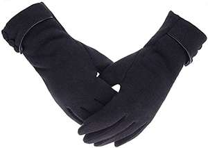 Guantes cálidos de invierno para mujer, guantes gruesos forrados a prueba de viento para pantalla táctil en color negro (lana).