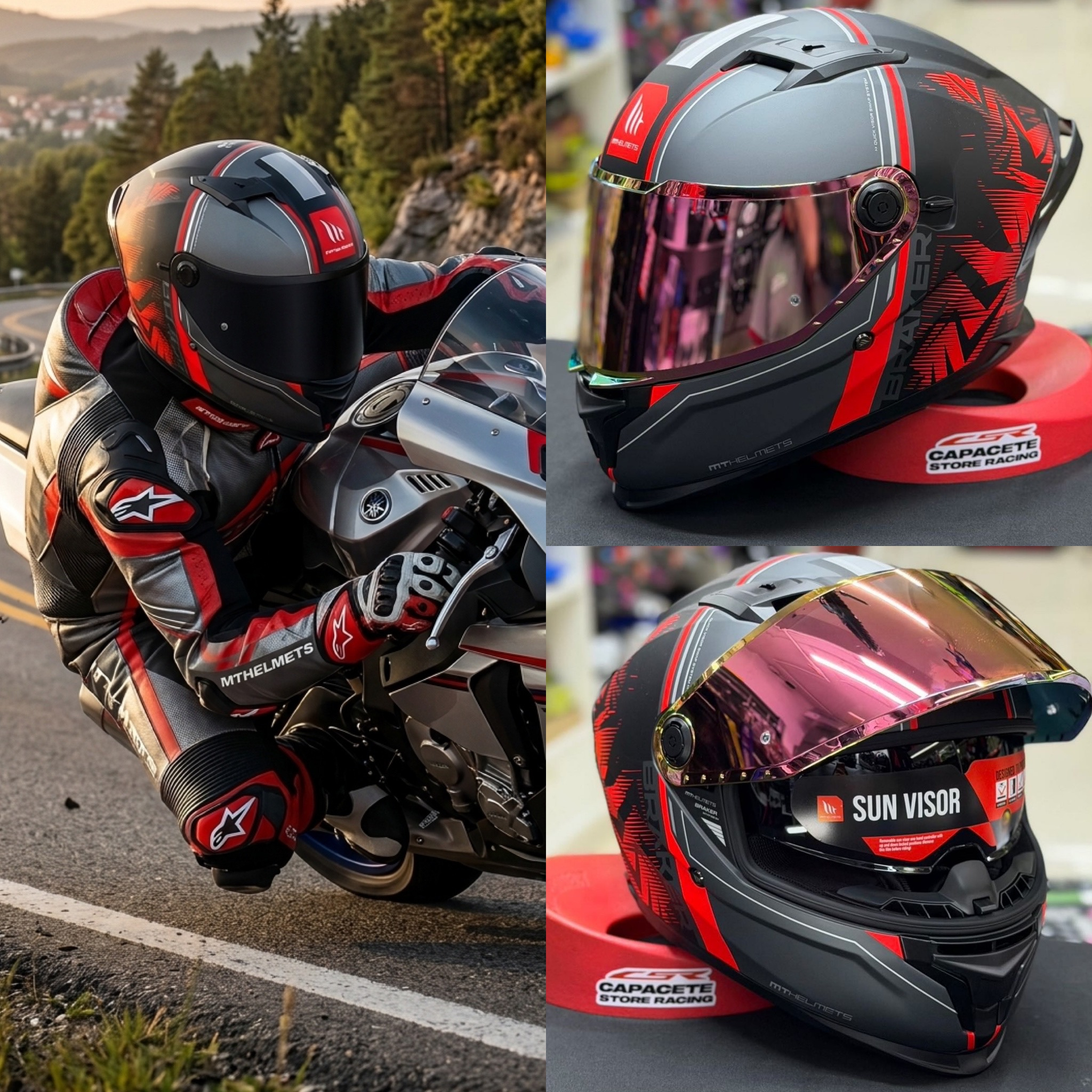 Casco de moto integral MT Braker SV | ECE22.06 | Con visor solar | Tallas M, L y XL