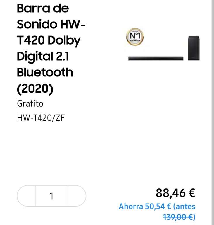 Barra de Sonido HW-T420 Dolby Digital 2.1 Bluetooth (2020)_Grafito