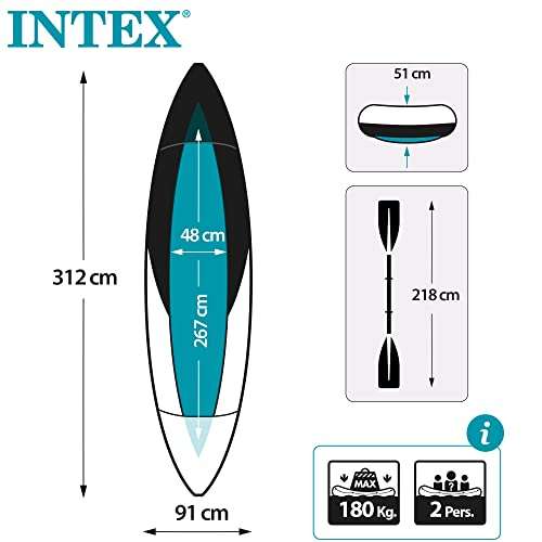 Intex 68307 - Kayak hinchable Explorer K2 con 2 remos - 312 x 91 x 51 cm