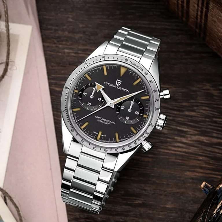 PAGANI DESIGN-reloj analógico de acero inoxidable para hombre, accesorio de pulsera de cuarzo resistente al agua con cronógrafo AR