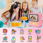Gofunly Camara Fotos Infantil Instantanea, 2,4 Pulgada HD 1080P +Tarjeta de 32GB + Papel de Impresión, Selfie Video