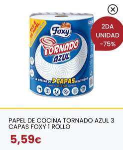 PAPEL DE COCINA TORNADO AZUL 3 CAPAS FOXY, 2 ROLLOS (3,5€ cada uno)