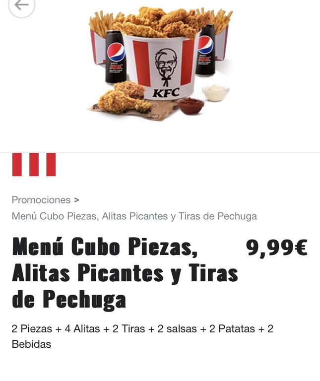 Cubos para dos en KFC por 9,99