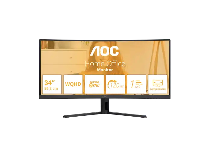 Monitor - AOC CU34B3E, 34 " UWQHD, 120 Hz, 1 ms, VA, Curvatura 1500R, Altavoces integrados, Adaptive sync, HDR10, Negro