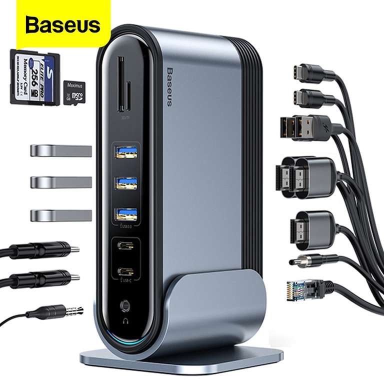 Baseus 17 En 1 Tipo C A HDMI RJ45 VGA USB 3.0 PD Estación De Acoplamiento Adaptador De Alimentación Para MacBook Pro HUB Portátil