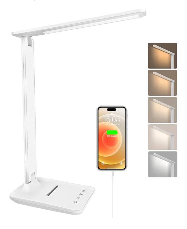 lámpara Led Escritorio, Flexo de Escritorio con luz nocturna, lampara de escritorio con control táctil, Puerto de carga USB, 5 niveles luz