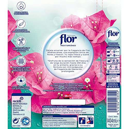 Flor - Suavizante para la ropa concentrado, aroma Mediterráneo - Pack de 10, hasta 590 dosis (compra recurrente)