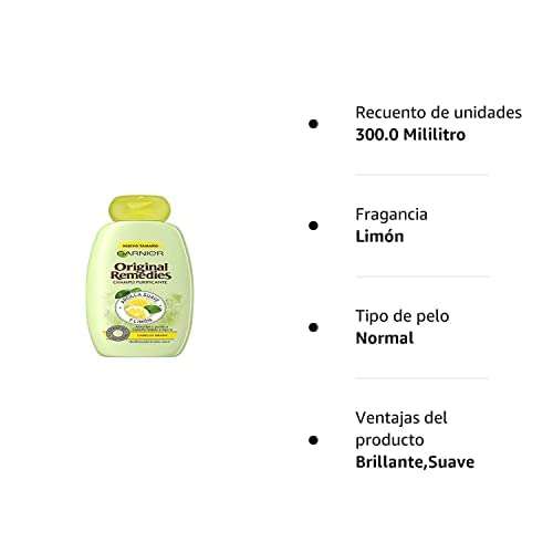 3 x Garnier Original Remedies Champú Para Pelo Graso, Arcilla y Limón, 300 ml [Unidad 1'82€]