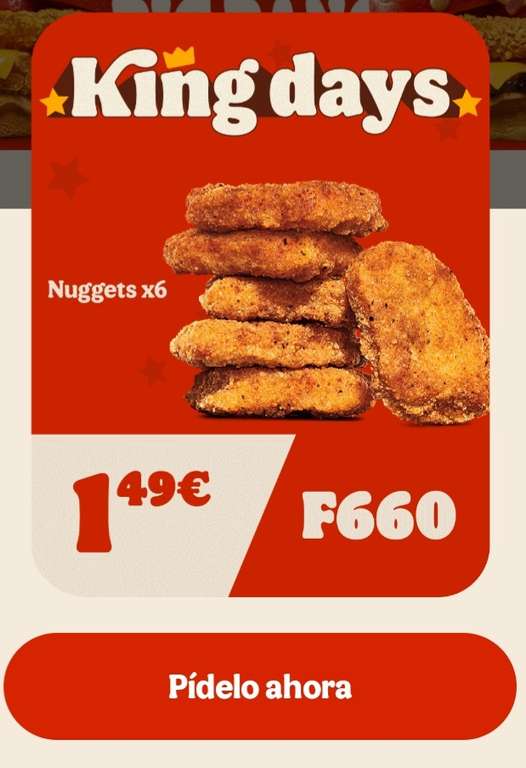 6 nuggets de pollo a 1.49 euros SOLO HOY