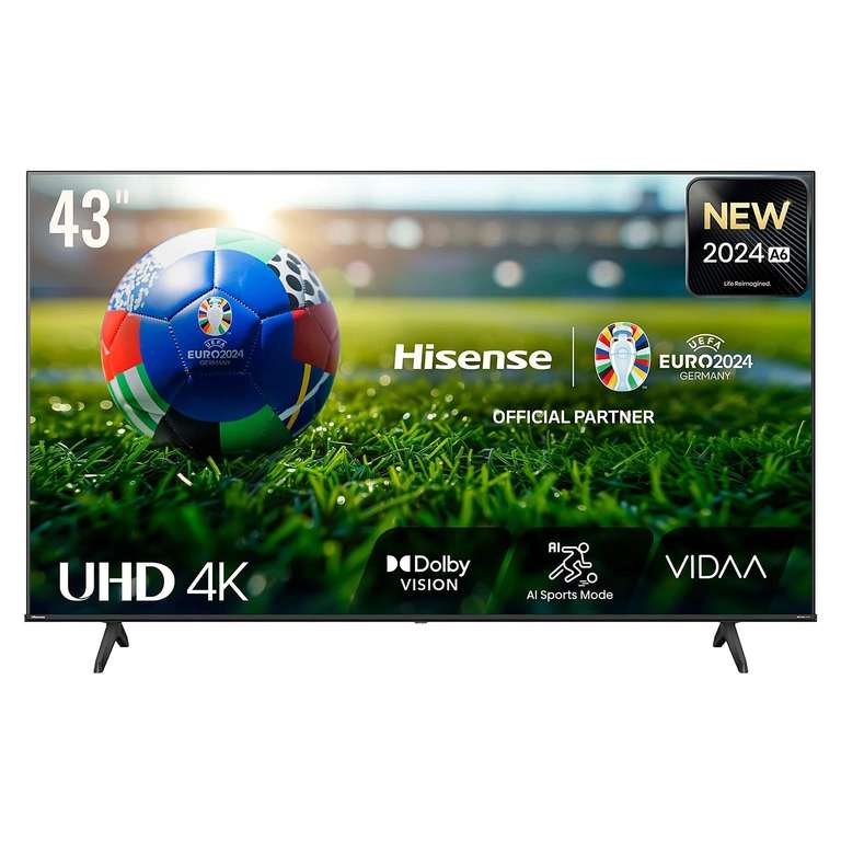 TV LED 43" - Hisense 43A6N, UHD 4K, Smart TV, HDR 10+, Dolby Vision, Control por Voz, Modo Juego, IA, Negro