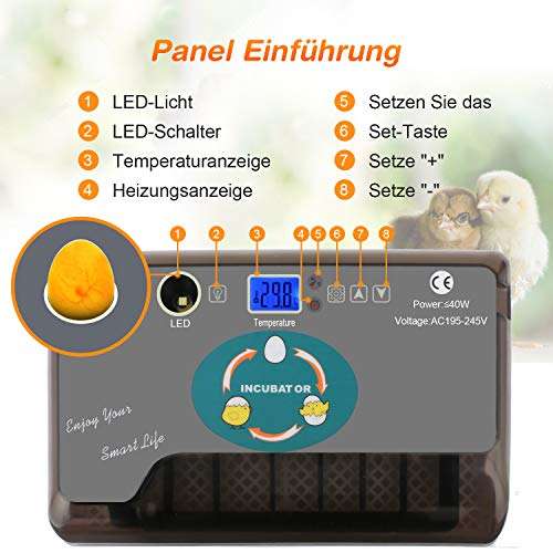 Incubadora Automática de Huevos con Pantalla y Luz de LED.