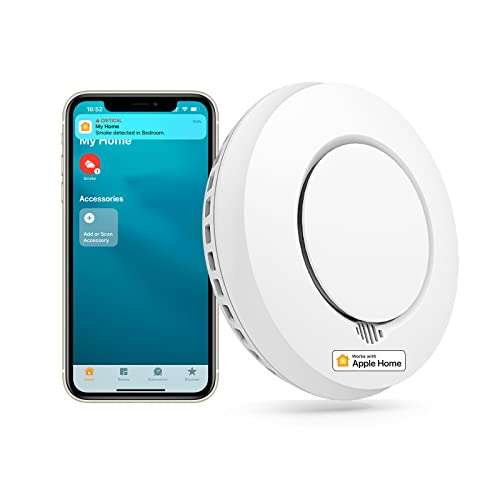 Meross Detector de Humo WiFi - Alarmas de Humo para Casa, Detector de Alarma de Humo Inteligente, Compatible con Apple HomeKit