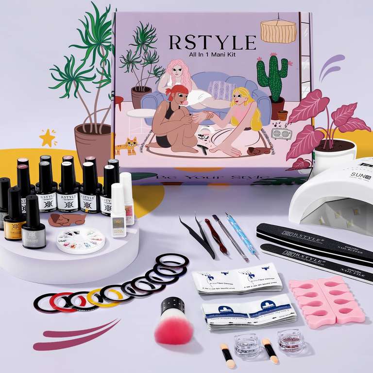 Completo kit con 18 tipos de herramientas de manicura, 10 esmaltes de colores ,3 capa base y Lámpara 48W UV/LED en caja de regalo
