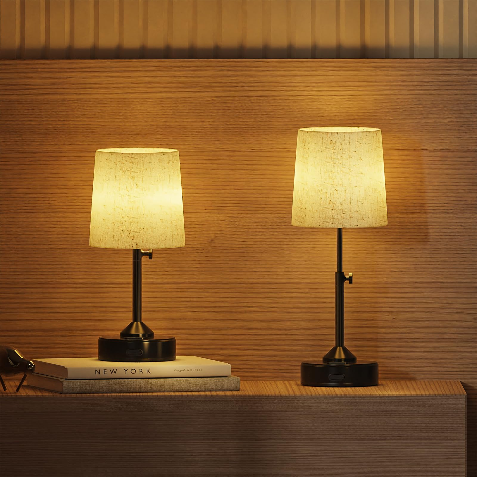 2 piezas Lámpara de Mesita de Noche Táctil Sin Cable Regulable en Altura, Dimmable 3 Temperaturas de Color