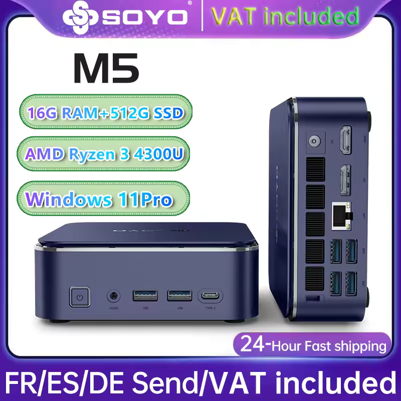 Mini PC SOYO M5, AMD Ryzen 4300U, 16GB LPDDR4/512GB SSD