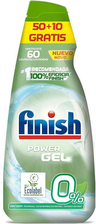 2x Finish Power Gel 0% Detergente Gel Lavavajilla con Certificado Ecológico - 2x 60 Dosis. Total 120 lavados. 4'67€/ud