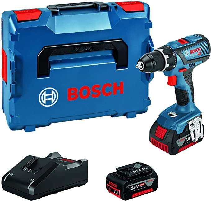 Bosch Professional Atornillador a batería GSR 18V-28 con 2 baterías 18V 4.0Ah y cargador rápido GAL 18V-40 en L-Boxx