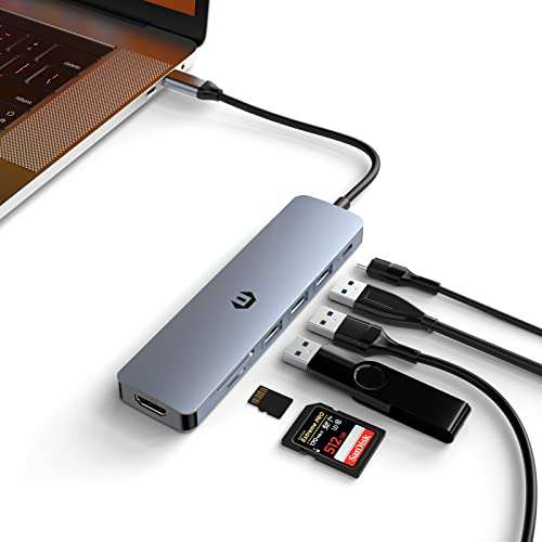 Hub USB C Dual Display, 7 in 1 Adaptador USB C 4K UHD con 3 * USB 3.0, HDMI, PD, SD/TF 3.0, 5 Gbps