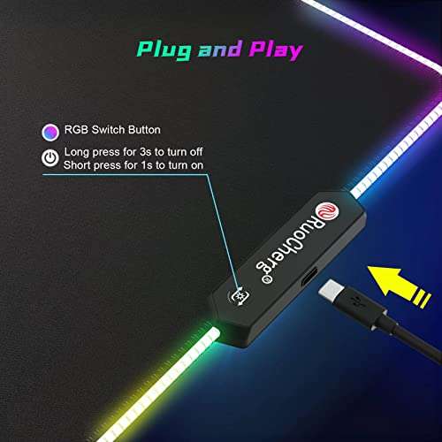 Alfombrilla gaming LED RGB 12 modos iluminación, impermeable