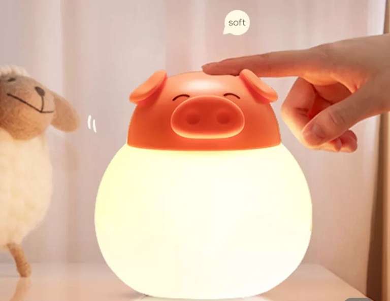 Piggy-luz nocturna de silicona con forma de Animal para niños, lámpara de noche recargable por USB, sombra de Luna, para dormitorio