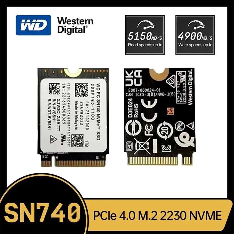 SSD interne M.2 NVMe 2230 Western Digital SN740 - 1 To (compatible
