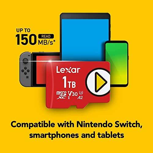 Lexar Play Tarjeta Micro SD 512GB, microSDXC UHS-I, hasta 150MB/s de Lectura, Microsd Compatible con Nintendo Switch, telefono y tableta