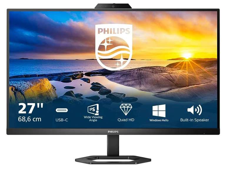 Philips Monitor 27E1N5300HE - 27" QHD, USB-C, Webcam, 75 Hz, 1ms, FreeSync, FlickerFree, Low Blue Mode