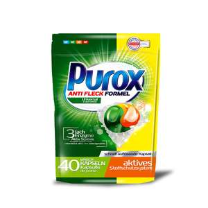 PUROX CAPS UNIVERSAL (40 Lavados ) gorros de lavado 2 cámaras para textiles de colores detergente doypack 800 g
