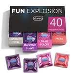 Durex Preservativos Mixtos Fun Explosion Sabor Fresa, Dame Placer, Sensitivo Suave y Contacto Total, 40 Condones, 52 y 56 mm