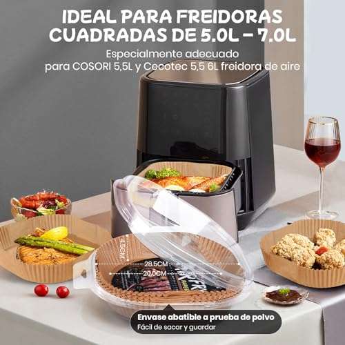 Freidora de aire de papel desechable, accesorios para freidora de 50/100  piezas, revestimiento Cuadrado y Redondo a prueba de aceite, alfombrilla  antiadherente para horno de cocina y horneado