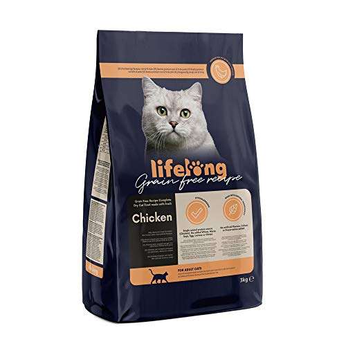 Lifelong Alimento seco para gatos adultos con pollo fresco, receta sin cereales - 3kg