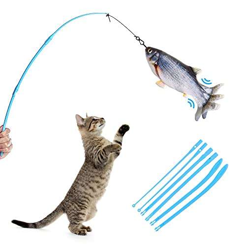 Juguete Pez para Gatos, Eléctrico ez de Simulación de Felpa con Carga USB con Caña de Pescar