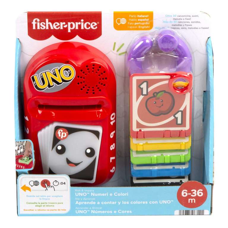 Fisher-Price Ríe y Aprende Mi Primer UNO Juguete Interactivo con Luces y Sonidos para bebés +6 Meses