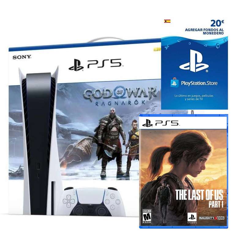 PS5 versión disco + God Of War Ragnarok + The Last of Us: Part I + Tarjeta 20€ gratis