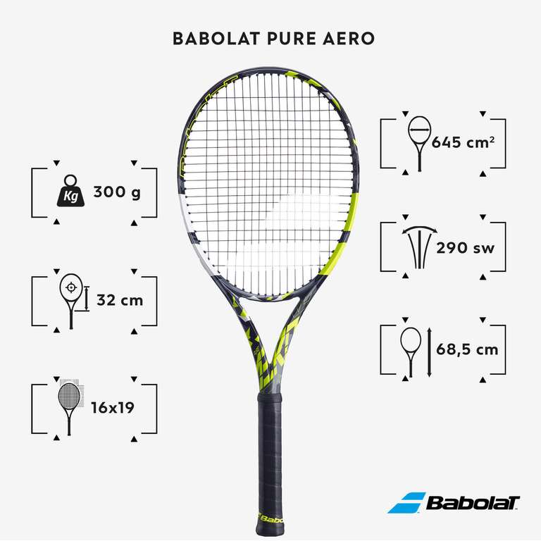 Raqueta tenis adulto - BABOLAT Pure Aero Gris Amarillo 300 g » Chollometro