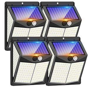4 unidades Focos Solares exterior - 3 Modos iluminación, 238 LED con Sensor de Movimiento 270º Gran Angular IP65
