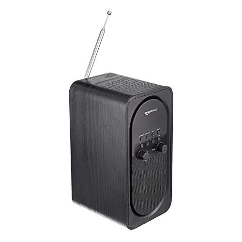 Amazon Basics – Radio despertador Bluetooth DAB/DAB+/FM con acabado en madera, color negro