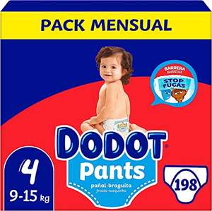 Dodot Pañales Bebé Pants Talla 4 (9-15 kg), 198 Pañales, Pañal-Braguita con Ajuste 360° Anti-Fugas