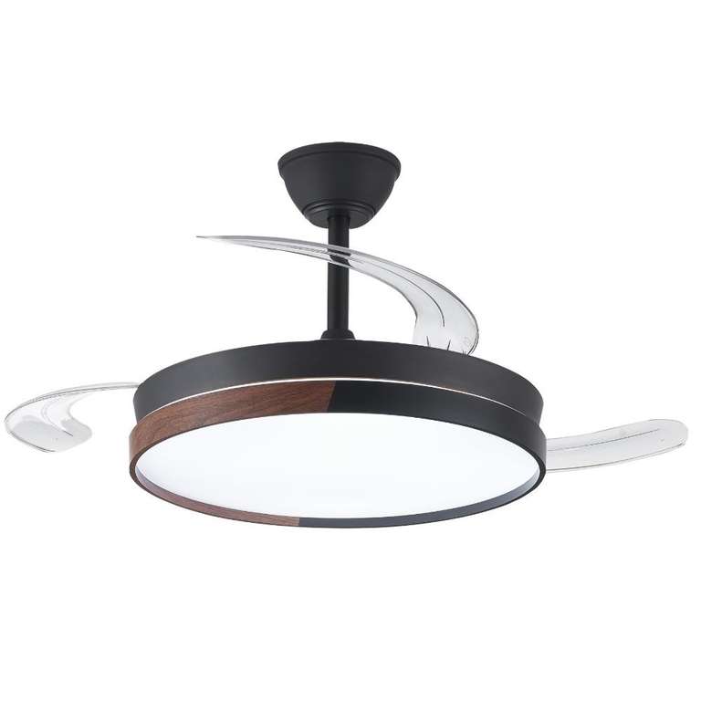 Akunadecor - Ventilador de techo con motor DC modelo Vista Negro-haya de aspas desplegables con iluminacion Led Dimable de 45w