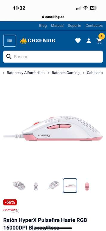 Ratón HyperX Pulsefire Haste RGB 16000DPI Blanco/Rosa