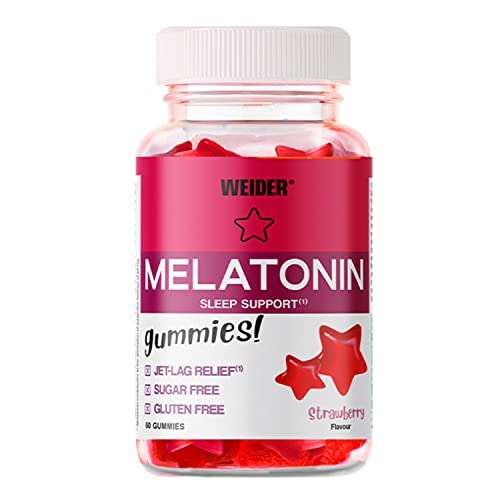 Weider Melatonin Gummies (60 Gominolas) Sabor Fresa. 1 mg de melatonina por gominola. Sin Azúcares y Sin Gluten.