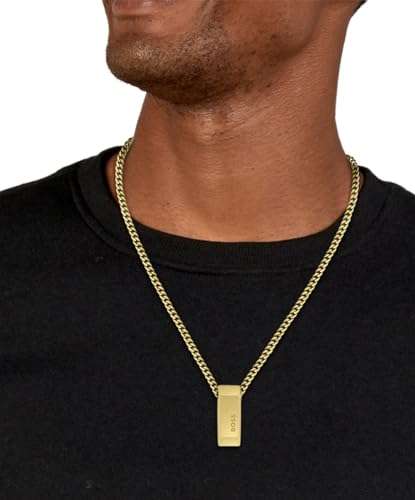 BOSS Collar de efecto dorado con colgante con logo reversible Hombres