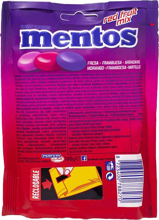 7 bolsas de Mentos Mix Frutos Rojos