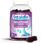 VITALDIN Melatonina gummies 70 gominolas (para 2 meses), sabor a Mora Sin Gluten - Apto para Niños & Adultos